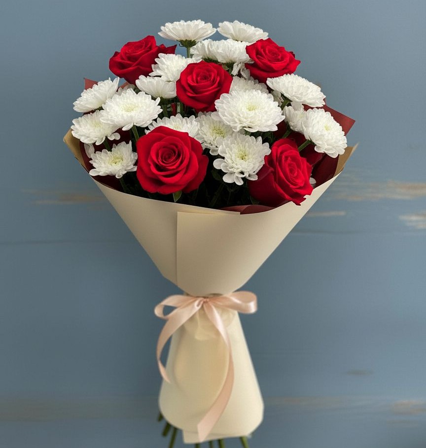 Букет цветов из: Розы и Хризантемы в Новом Чиркее