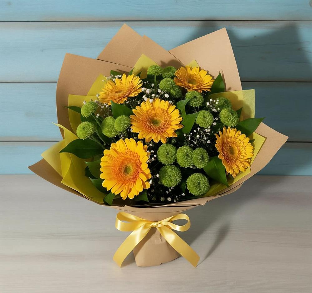 Букет цветов из: Герберы и Хризантемы в Новом Чиркее