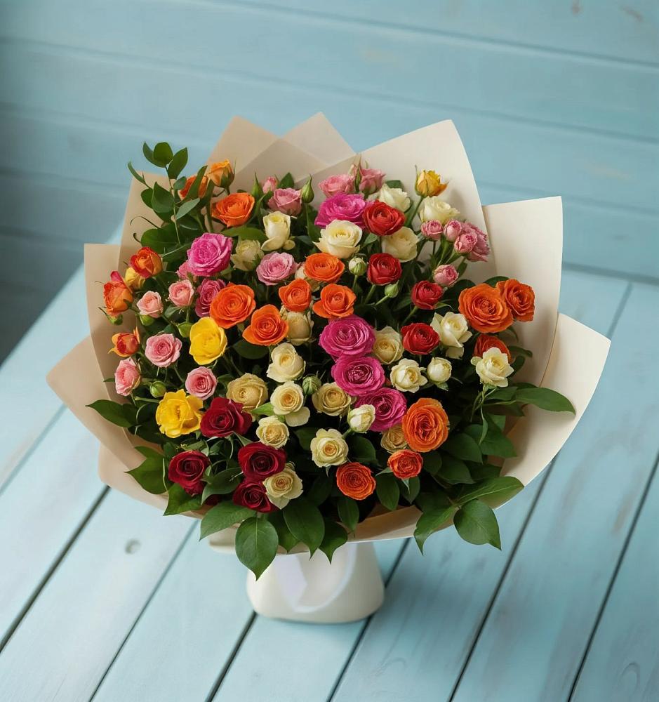 Букет Микс из разноцветных кустовых роз в Новом Чиркее