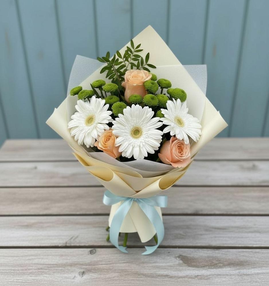 Букет цветов из: Герберы, Розы и Хризантемы в Новом Чиркее