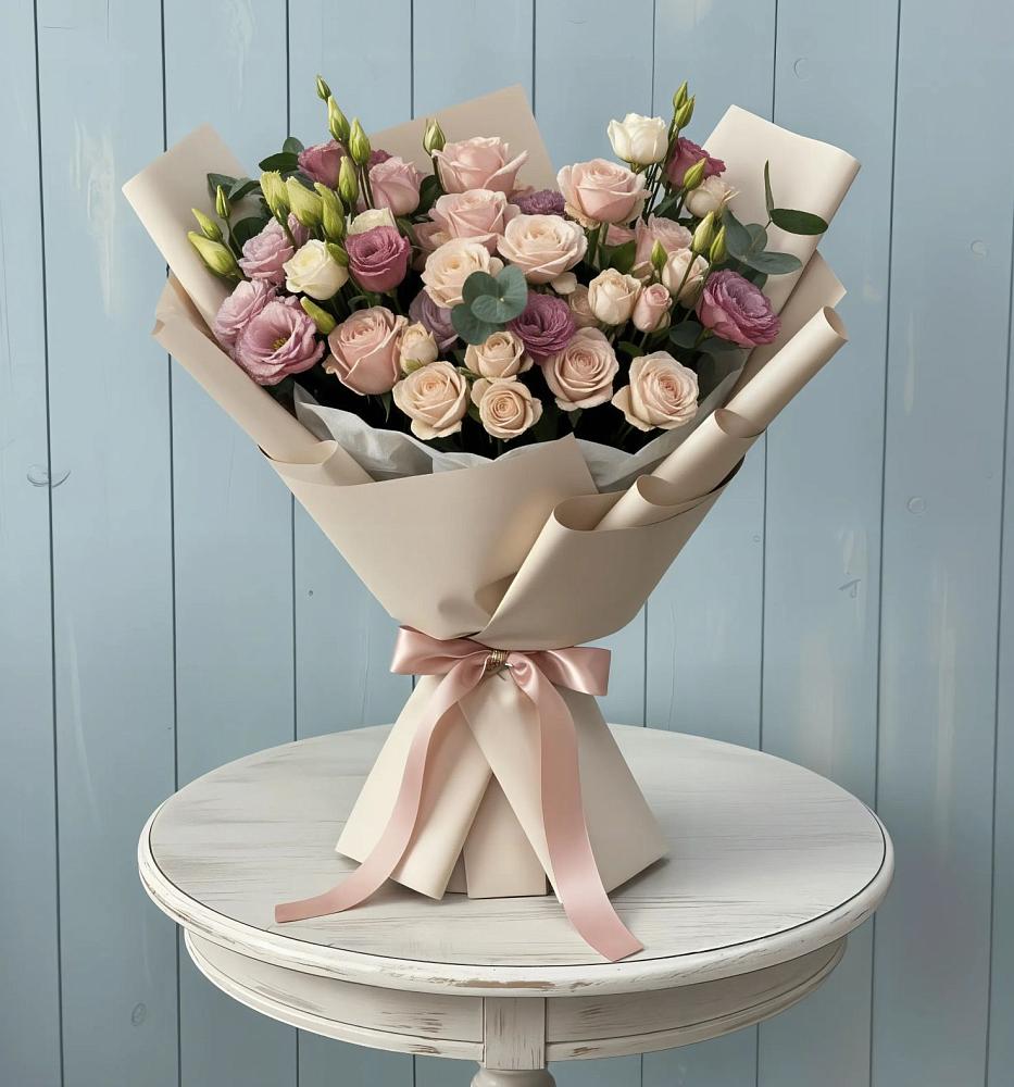 Букет цветов из: Розы и Лизиантусы в Новом Чиркее