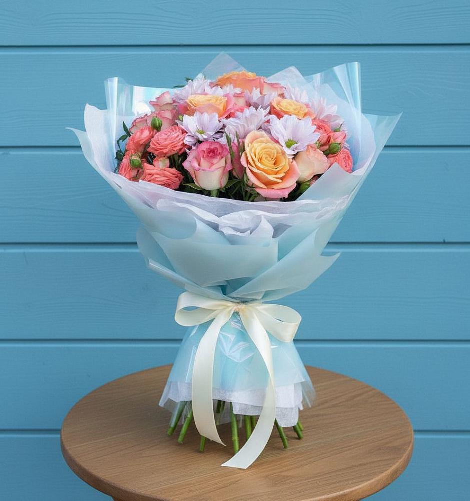 Букет цветов из: Хризантемы и Розы в Новом Чиркее