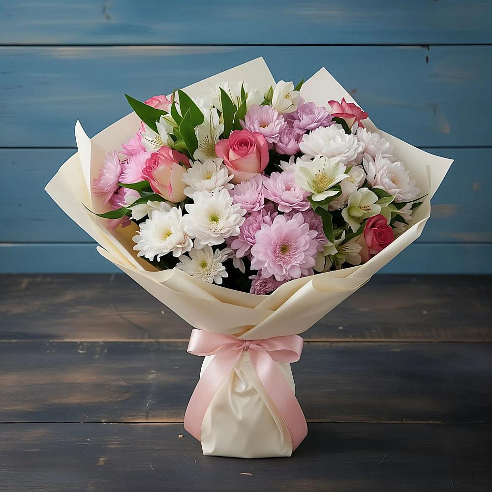 Букет цветов из: Хризантемы, Альстромерии и Розы в Новом Чиркее